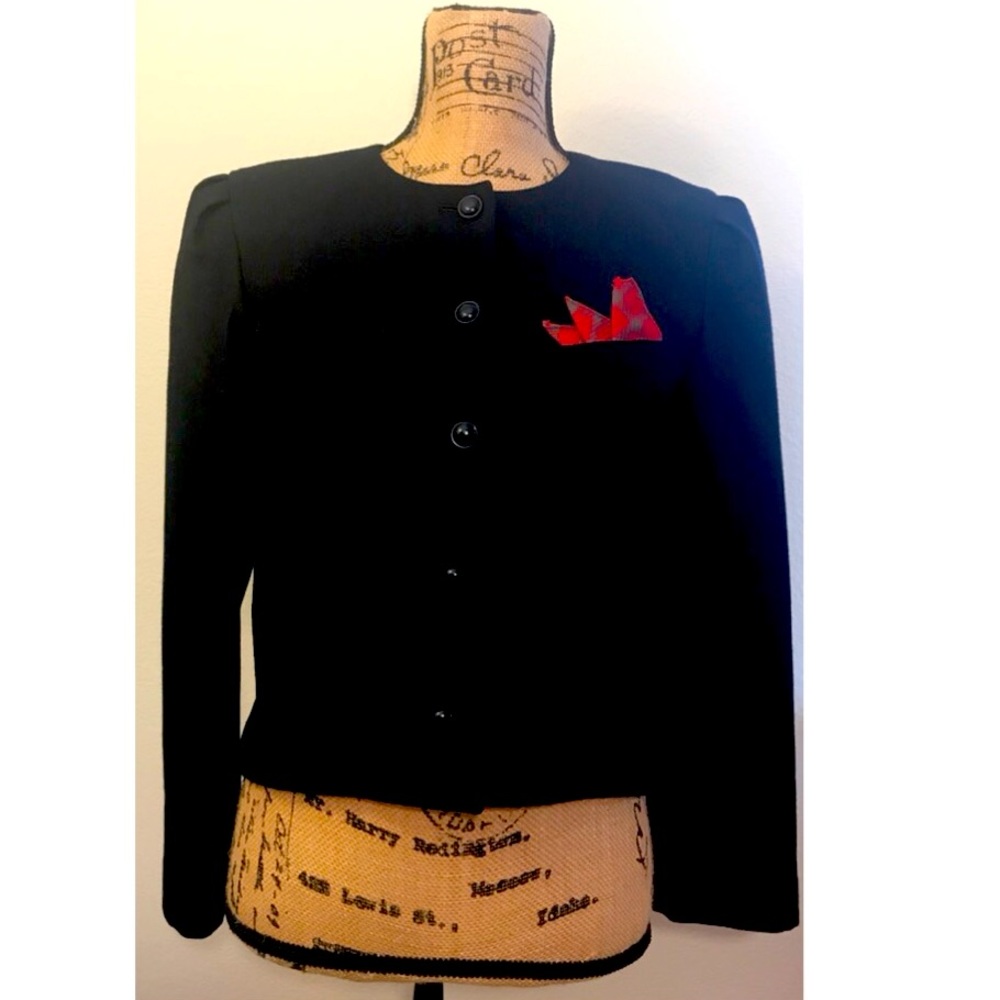 Deborah black jacket with Red pocket square